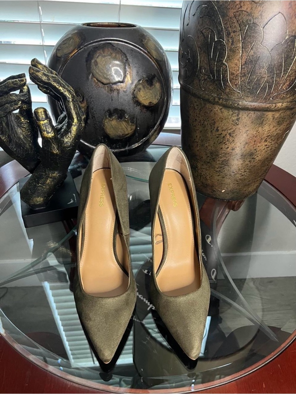 Express Olive Green Pointed Toe Pumps